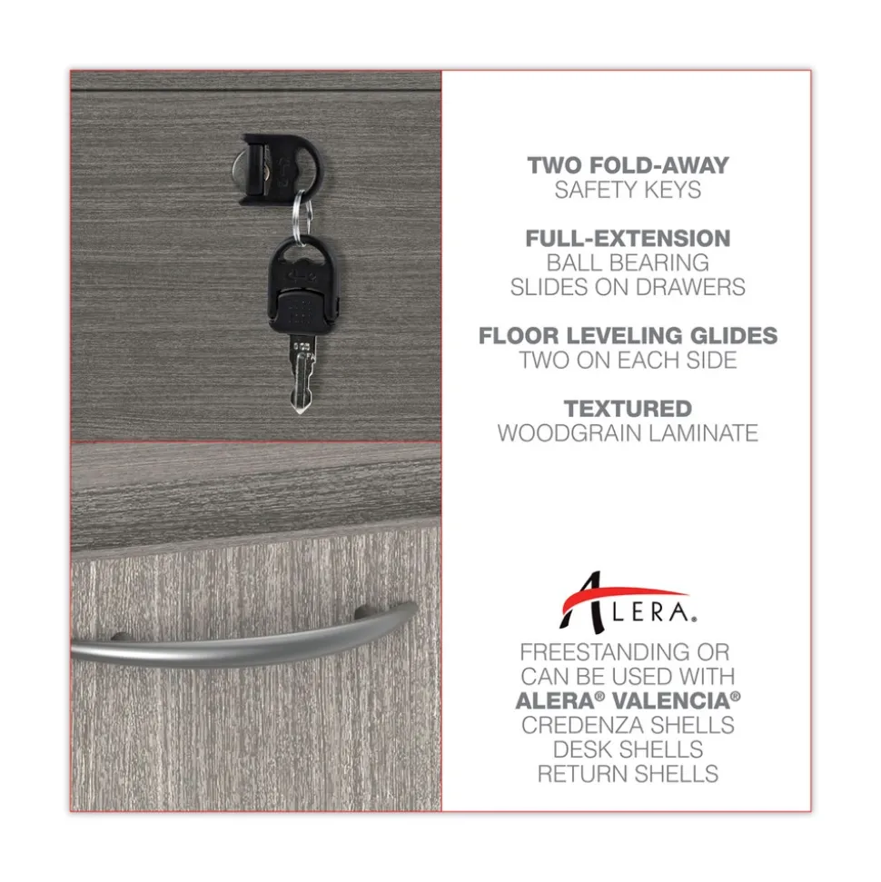 Alera Valencia Series 15.63 in. x 20.5 in. x 28.5 in. Legal/Letter 3-Drawer Full Pedestal File - Gray