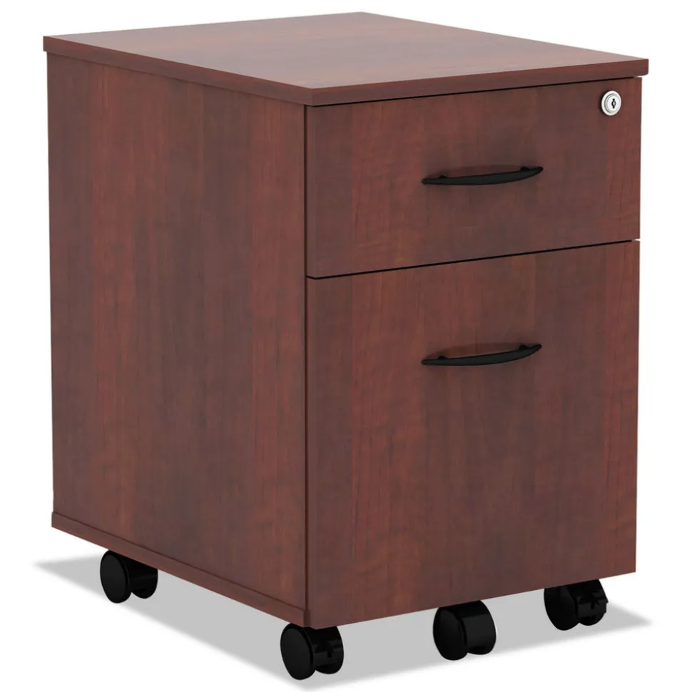 Alera Valencia Series 15.88 in. x 19.13 in. x 22.88 in. Legal/Letter 2-Drawer Mobile Pedestal - Medium Cherry