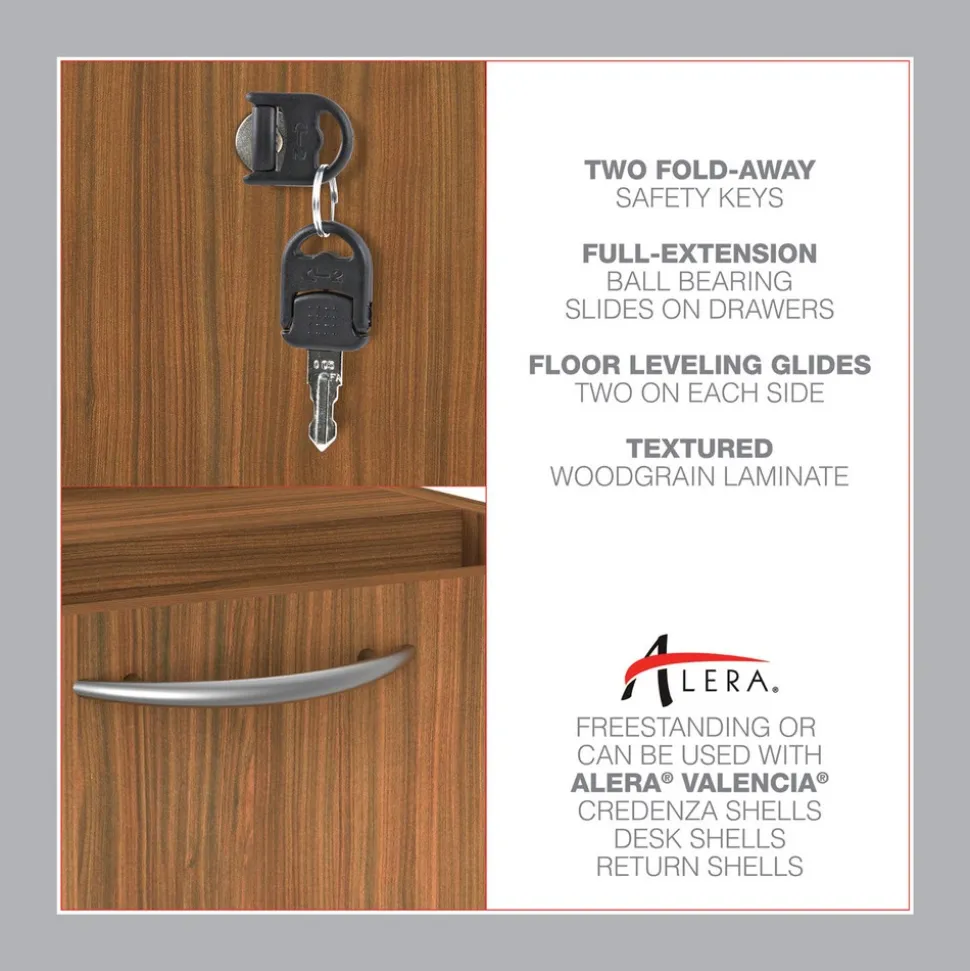 Alera VA532822WA 15.63 in. x 20.5 in. x 28.5 in. Valencia Series 3-Drawer Full File Pedestal - Modern Walnut