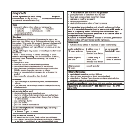 Alka-Seltzer Buffered Aspirin (NSAID) Tablets 2/Pack 30 Packs/Box