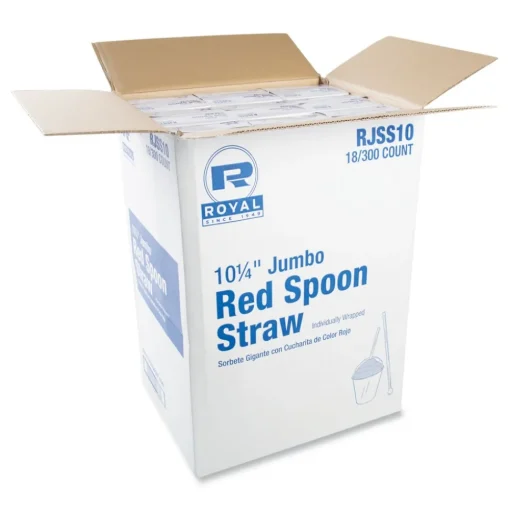 AmerCareRoyal 10.25 in. Plastic Jumbo Spoon Straw - Red (5400/Carton)