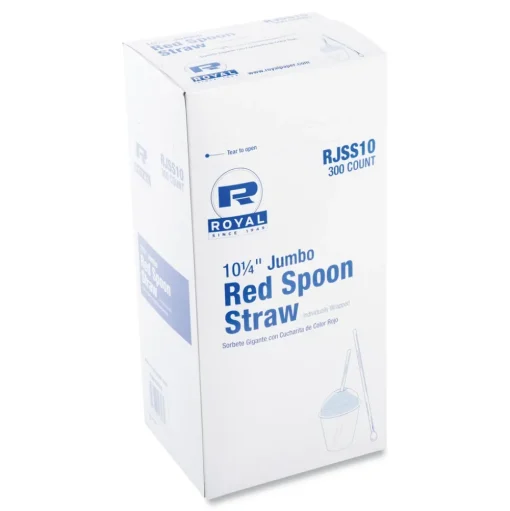 AmerCareRoyal 10.25 in. Plastic Jumbo Spoon Straw - Red (5400/Carton)