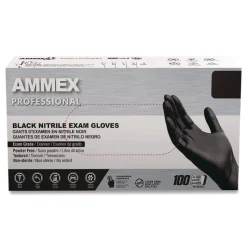 Ammex 9.5 in. Long 3 mil Powder-Free Nitrile Exam Gloves - Medium/Black (1000/Carton)