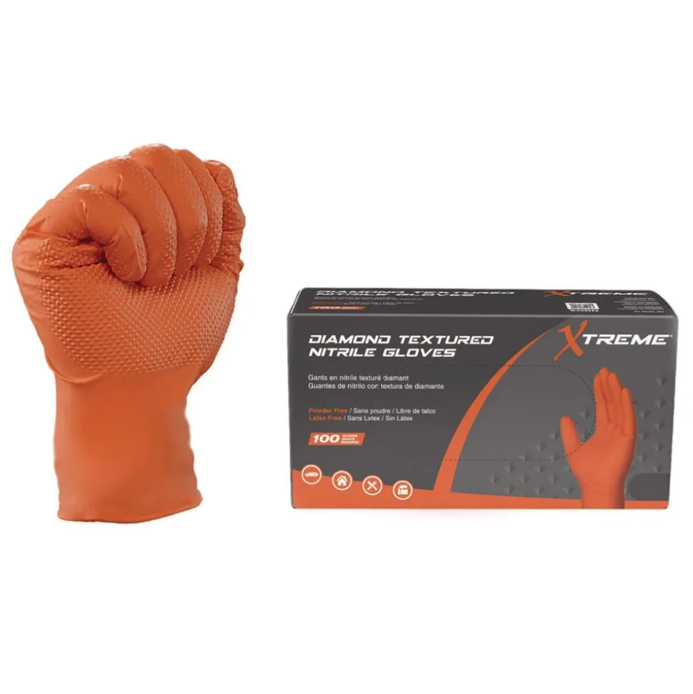 Ammex 6 mil DT Nitrile Powder-Free Disposable Gloves - X-Large, Orange (1000/Carton)