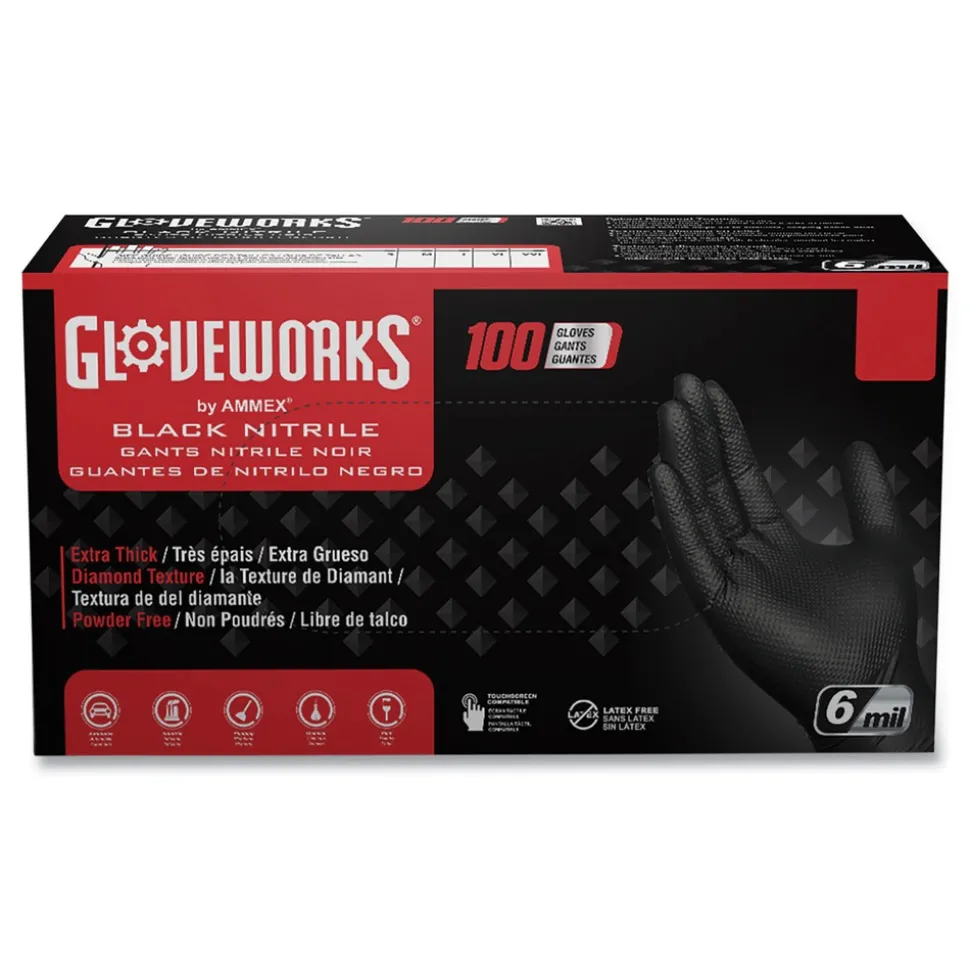 Ammex 6 mil Heavy-Duty Industrial Powder-Free Nitrile Gloves - Large, Black (1000/Carton)
