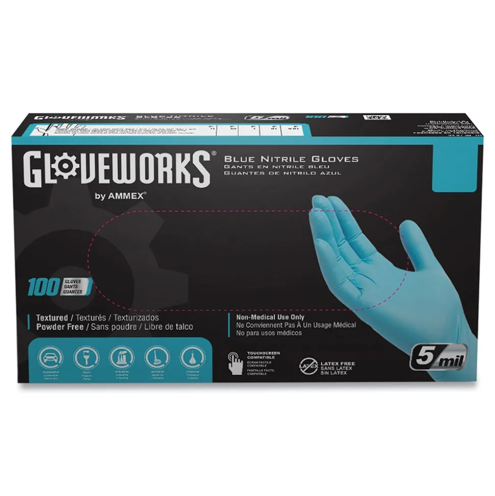 Ammex 5 mil Industrial Powder-Free Nitrile Gloves - Medium, Blue (1000/Carton)
