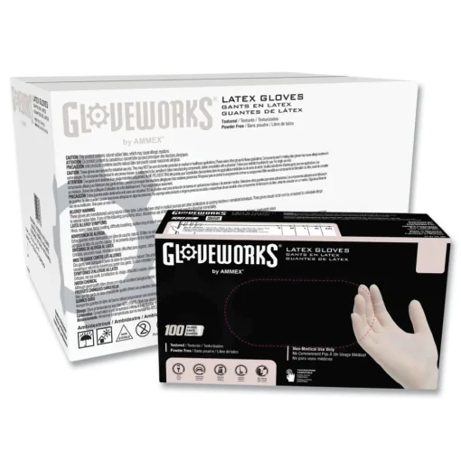 Ammex 4 mil Powder-Free Latex Disposable Gloves - Medium, Ivory (1000/Carton)