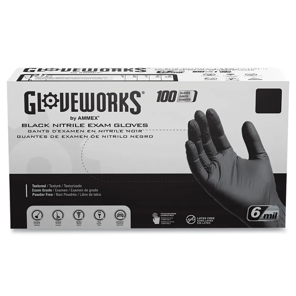 Ammex 6 mil Powder-Free Nitrile Exam Gloves - Small, Black (1000/Carton)