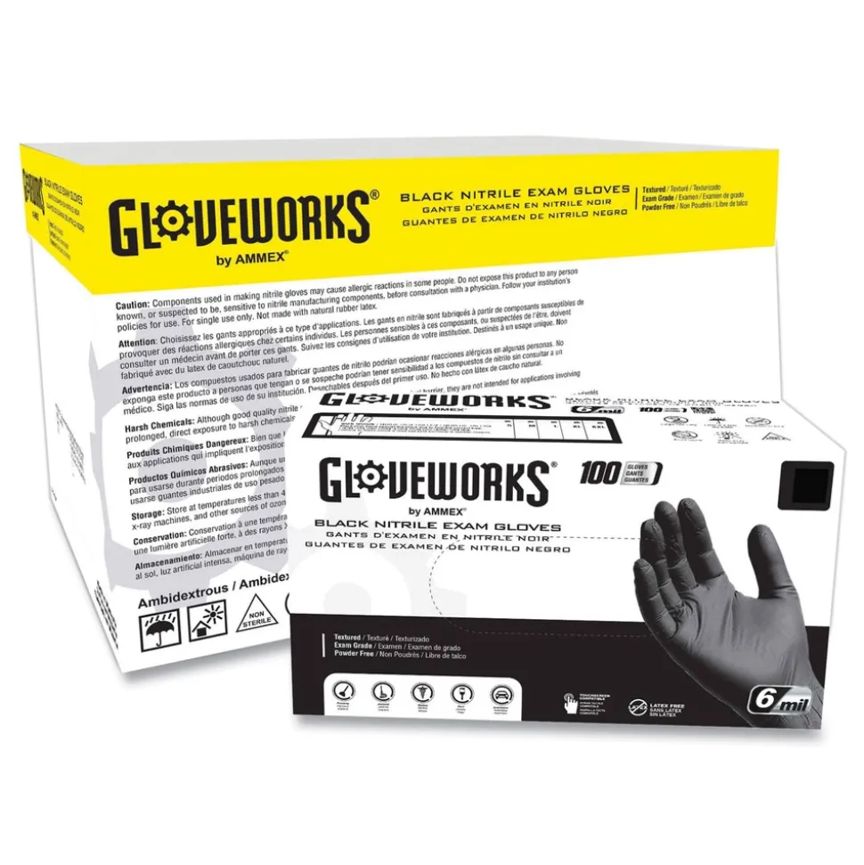 Ammex 6 mil Powder-Free Nitrile Exam Gloves - Small, Black (1000/Carton)