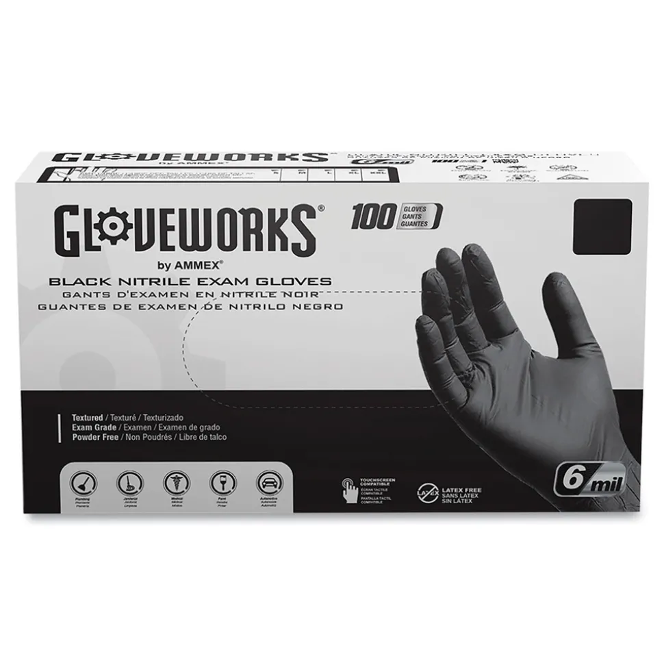 Ammex 6 mil Powder-Free Nitrile Exam Gloves - 2X-Large, Black (1000/Carton)