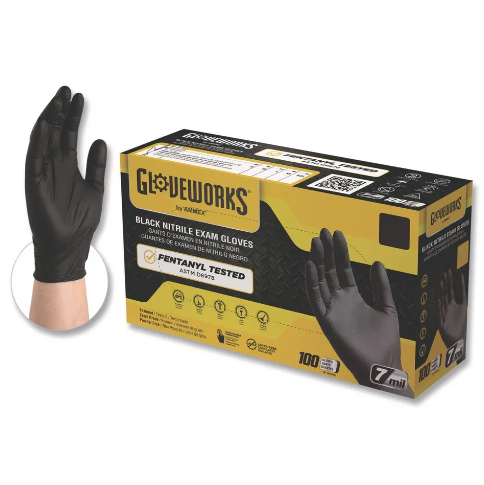 Ammex 6 mil Powder-Free Nitrile Exam Gloves - Large, Black (1000/Carton)