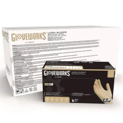 Ammex 6 mil Thick 9.5 in. Long Powder-Free Extra Thick Latex Disposable Gloves - Medium, Ivory (100/Box, 10 Boxes/Carton)
