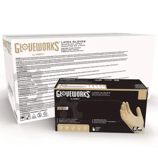 Ammex 6 mil Thick 9.5 in. Long Powder-Free Extra Thick Latex Disposable Gloves - Medium, Ivory (100/Box, 10 Boxes/Carton)