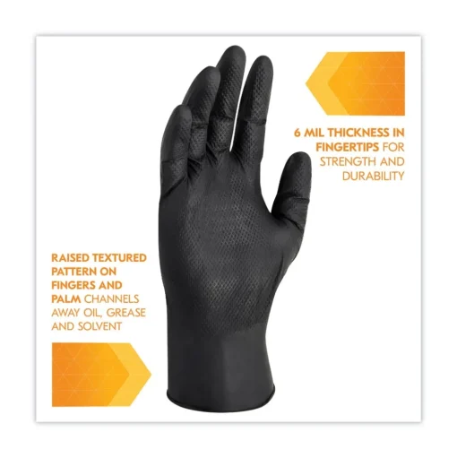 Ansell 9.5 in. Long 6 mil Thick G10 Powder-Free Kraken Grip Nitrile Gloves - X-Large, Black (900/Carton)