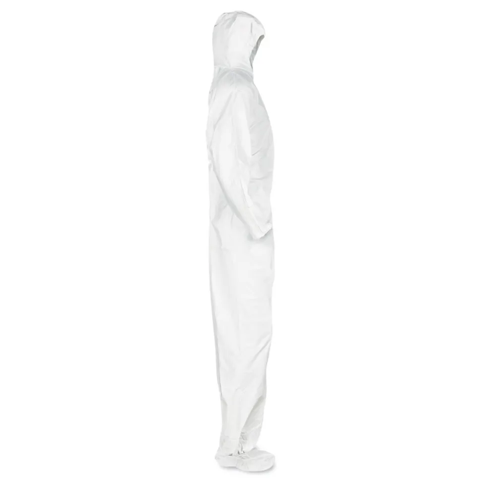 Ansell A20 Hood, Boots, and Elastic-Back Breathable Particle Protection Coveralls - Large, White (24/Carton)