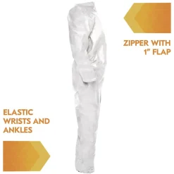 Ansell A20 Zip Front, Elastic-Back, Wrists, and Ankles Breathable Particle Protection Coveralls - Large, White (24/Carton)