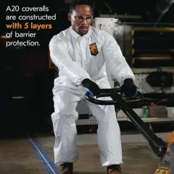 Ansell A20 Zip Front, Elastic-Back, Wrists, and Ankles Breathable Particle Protection Coveralls - Quadruple Extra Large, White (20/Carton)