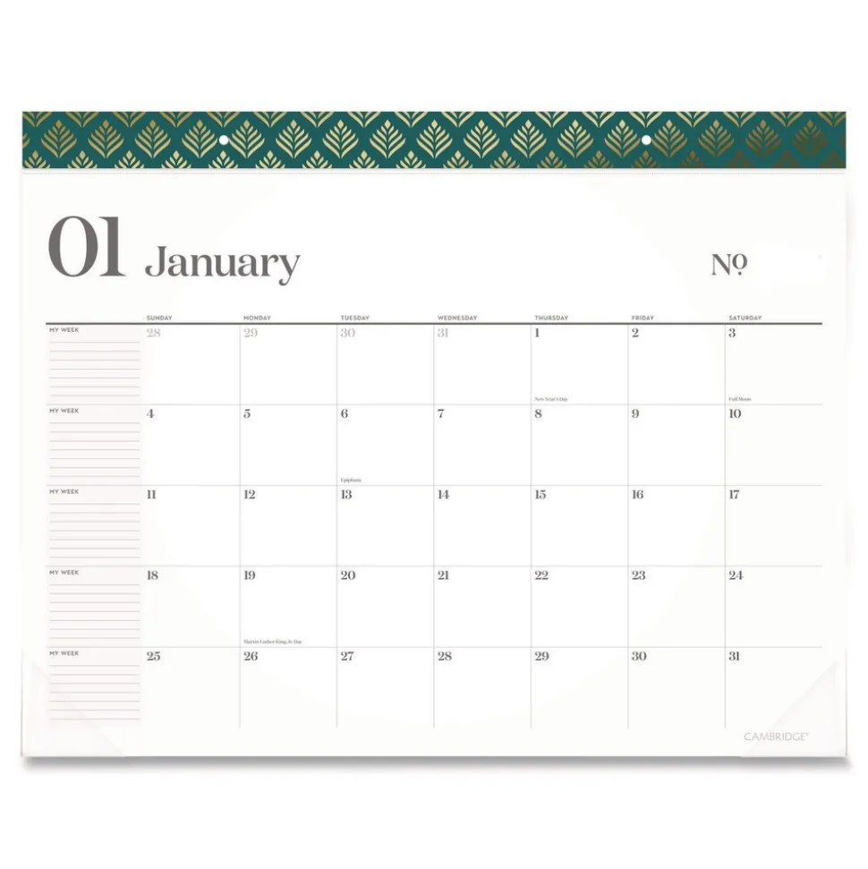 AT-A-GLANCE 21.75 in. x 17 in. 12-Month (Jan-Dec): 2026 WorkStyle Monthly Desk Pad Calendar - White Sheets, Teal Headband/Clear Corners