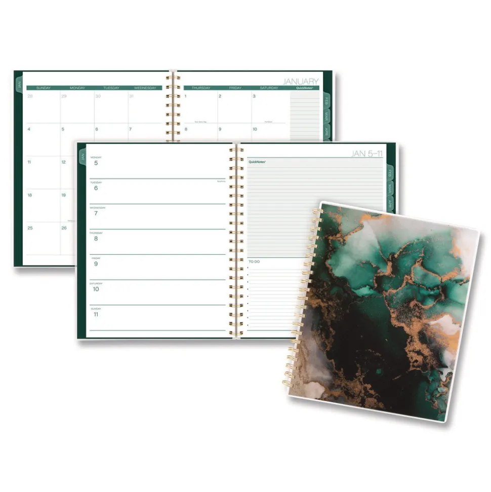 AT-A-GLANCE 11 in. x 8.5 in. 12-Month (Jan-Dec 2026) Emerald Isle Weekly/Monthly Planner - Green Marbled Cover