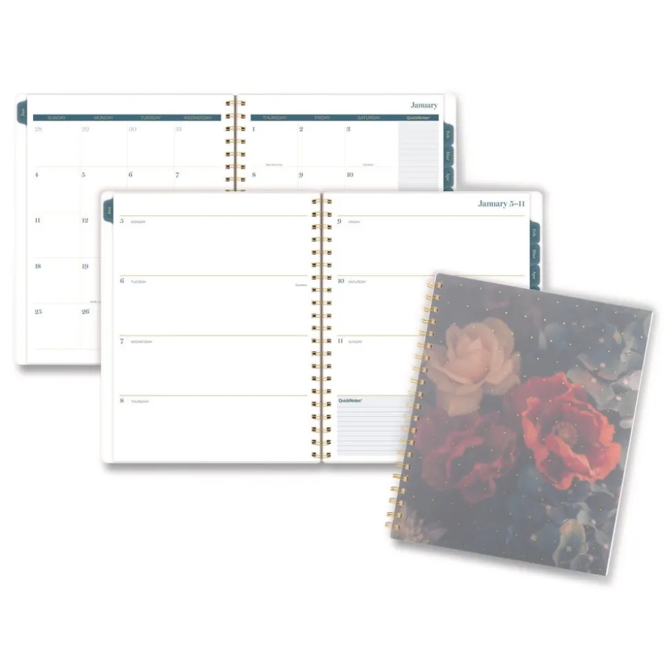 AT-A-GLANCE 11 in. x 8.5 in. 12-Month (Jan-Dec 2026) Midnight Garden Weekly/Monthly Planner - Black/Pink/Green Cover