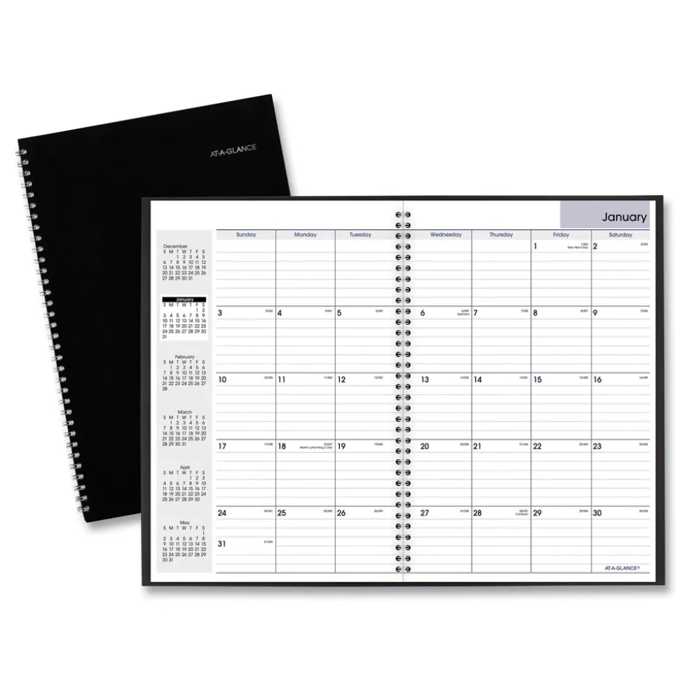 AT-A-GLANCE 12 in. x 8 in. 14-Month (Dec 2025-Jan 2027) DayMinder Monthly Planner - Black Cover