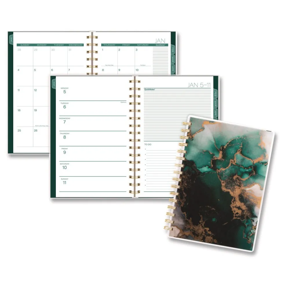 AT-A-GLANCE 8.5 in. x 5.5 in. 12-Month (Jan-Dec 2026) Emerald Isle Weekly/Monthly Planner - Green Marbled Cover