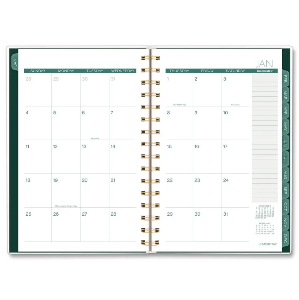 AT-A-GLANCE 8.5 in. x 5.5 in. 12-Month (Jan-Dec 2026) Emerald Isle Weekly/Monthly Planner - Green Marbled Cover