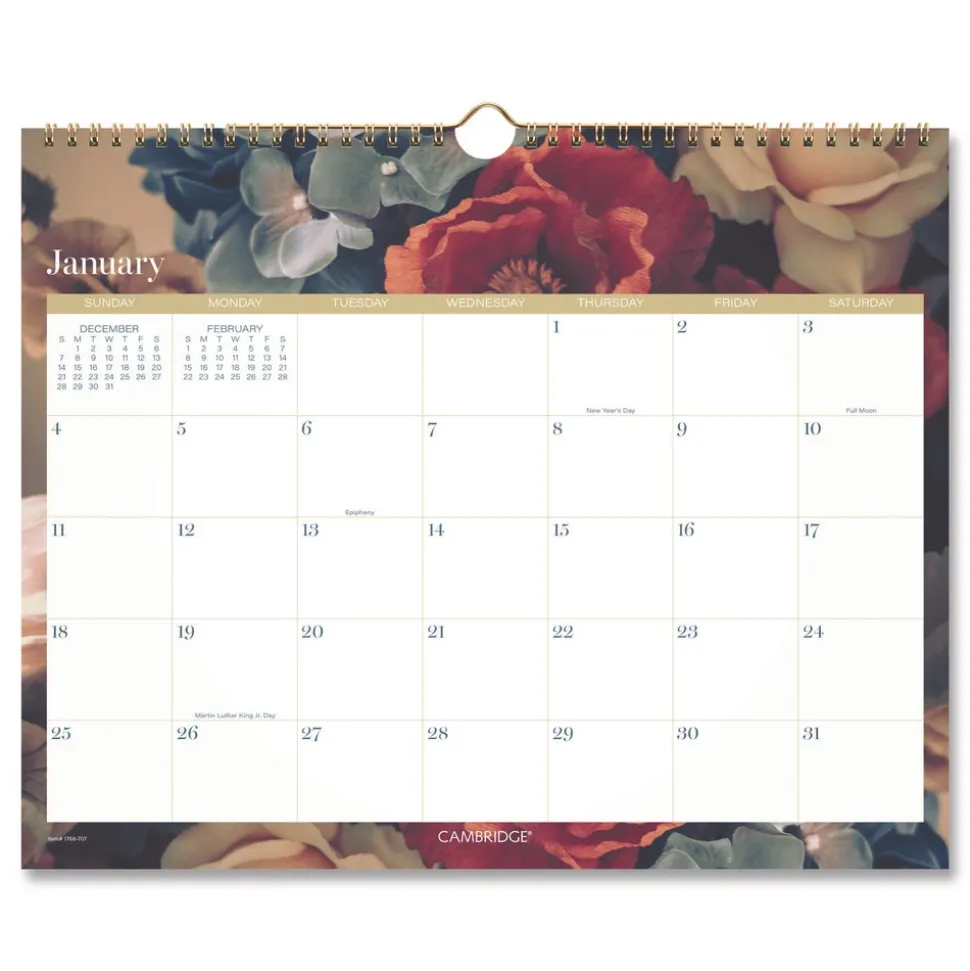 AT-A-GLANCE 15 in. x 12 in. 12-Month (Jan-Dec): 2026 Midnight Garden Monthly Wall Calendar - Floral Artwork