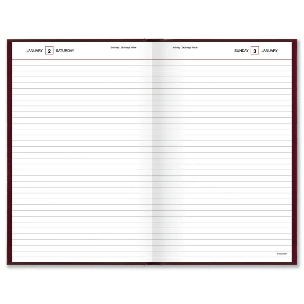 AT-A-GLANCE 12 in. x 7.75 in. Standard 2026 Edition Wide/Legal Rule Daily Diary - Red Cover