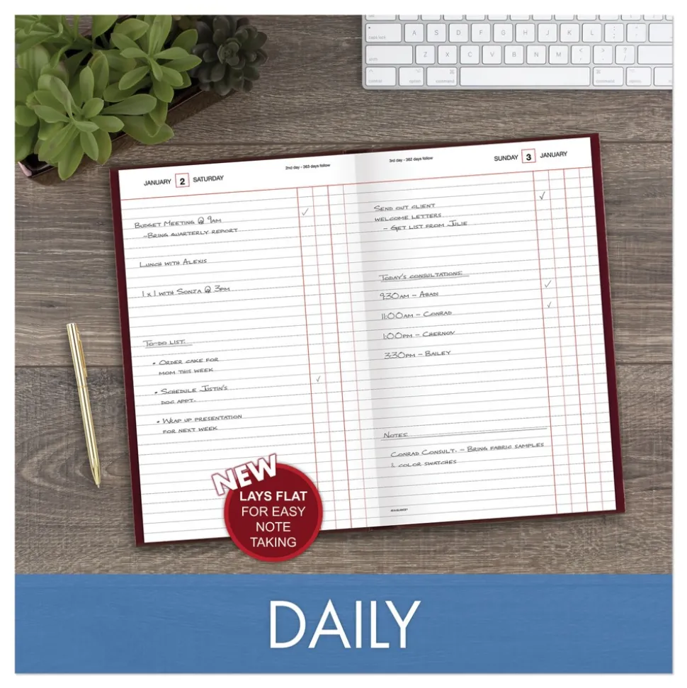 AT-A-GLANCE 12 in. x 7.75 in. Standard 2026 Edition Wide/Legal Rule Daily Journal - Red Cover