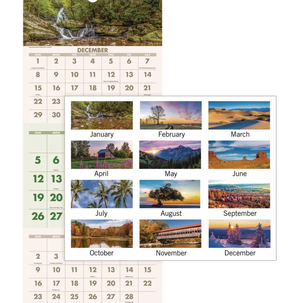 AT-A-GLANCE 14-Month: Dec 2025 to Jan 2027 Three-Month 12 in. x 27 in. Scenic Landscape Photography Wall Calendar - White Sheets