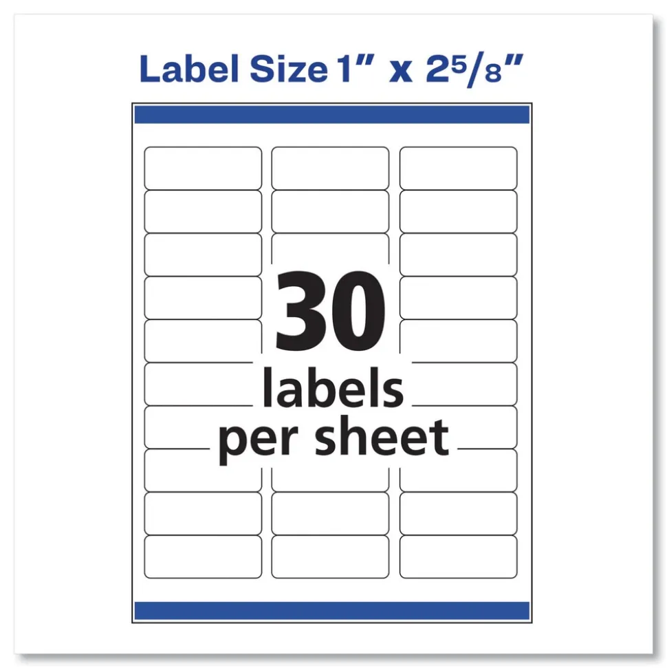 Avery 1 in. x 2.63 in. Easy Peel Address Labels with Sure Feed Technology for Laser Printers - White (30/Sheet, 500 Sheets/Box)