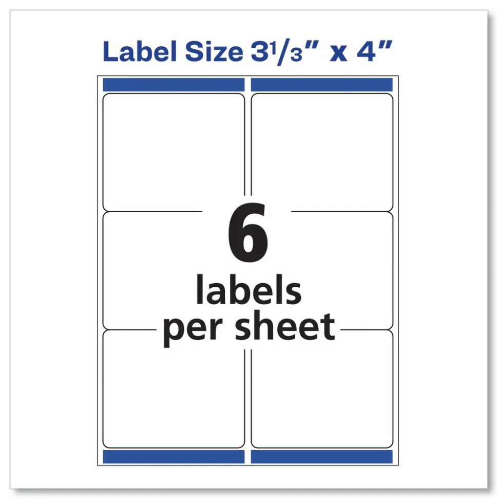 Avery 3.33 in. x 4 in. Shipping Labels with TrueBlock Technology for Inkjet/Laser Printers - White (6/Sheet, 500 Sheets/Box)