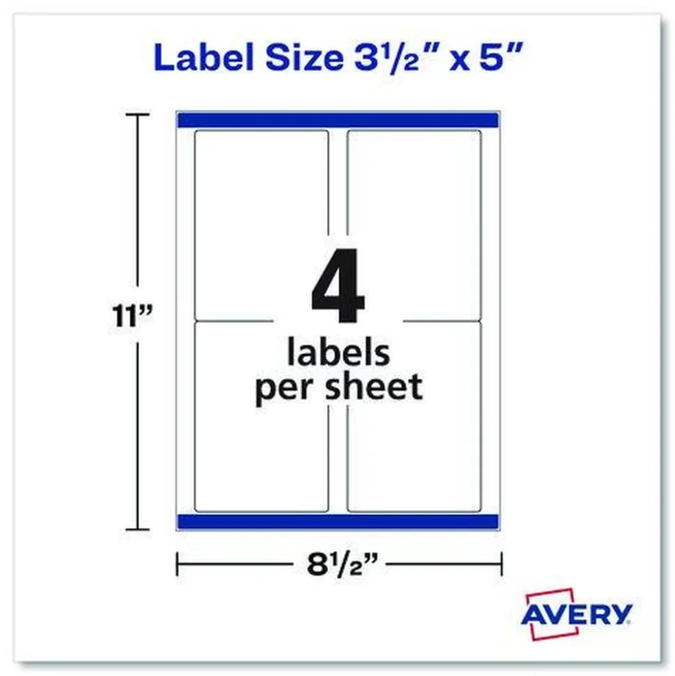 Avery 3.5 in. x 5 in. Shipping Labels-Bulk Packs for Inkjet/Laser Printers - White (4/Sheet, 250 Sheets/Box)
