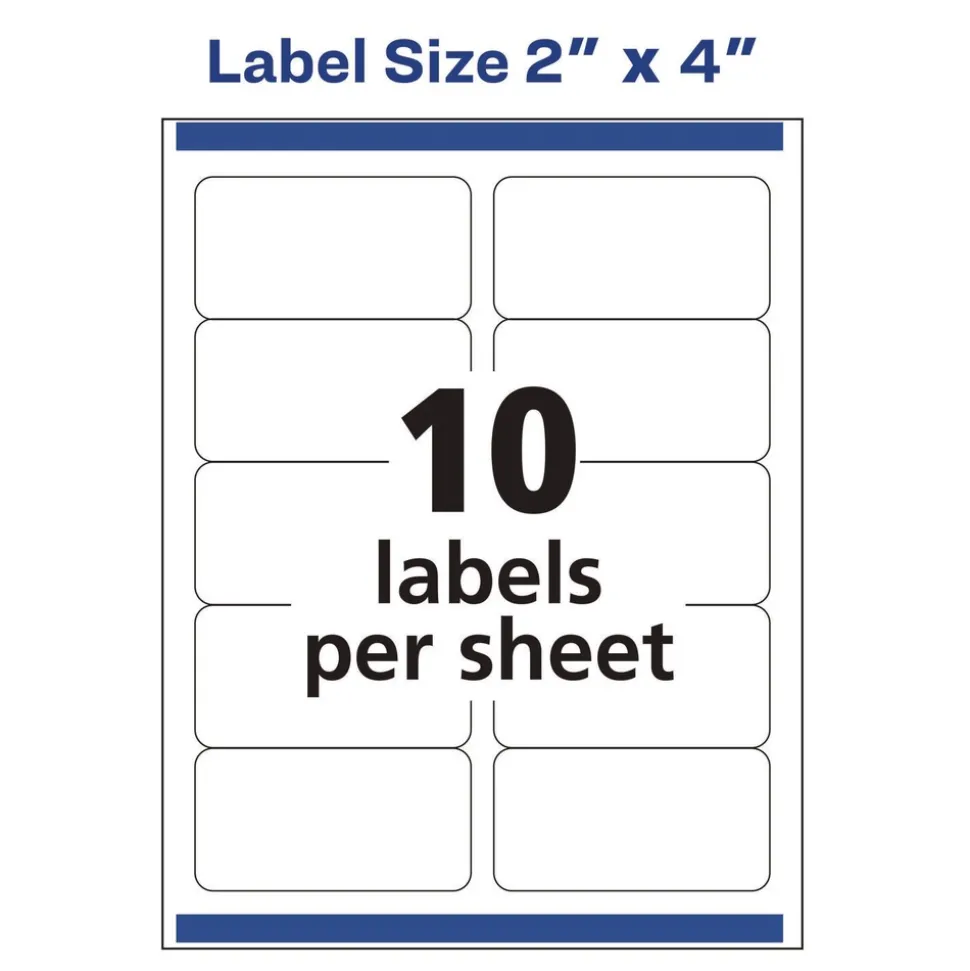 Avery 2 in. x 4 in. Shipping Labels-Bulk Packs for Inkjet/Laser Printers - White (10/Sheet, 250 Sheets/Box)
