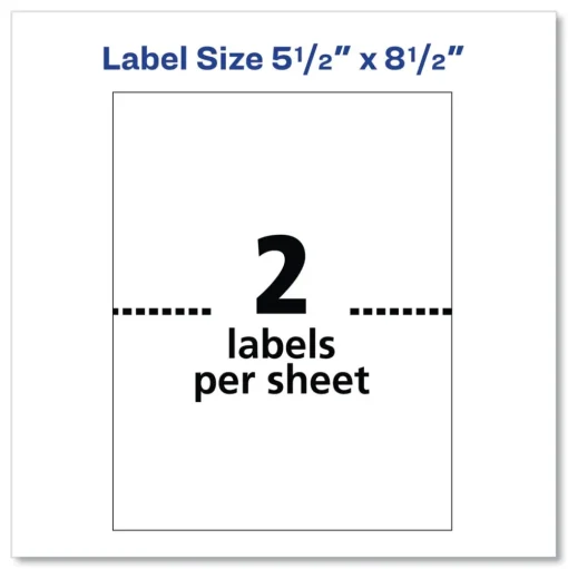 Avery 5.5 in. x 8.5 in. Shipping Labels with TrueBlock Technology for Inkjet/Laser Printers - White (2/Sheet, 500 Sheets/Box)
