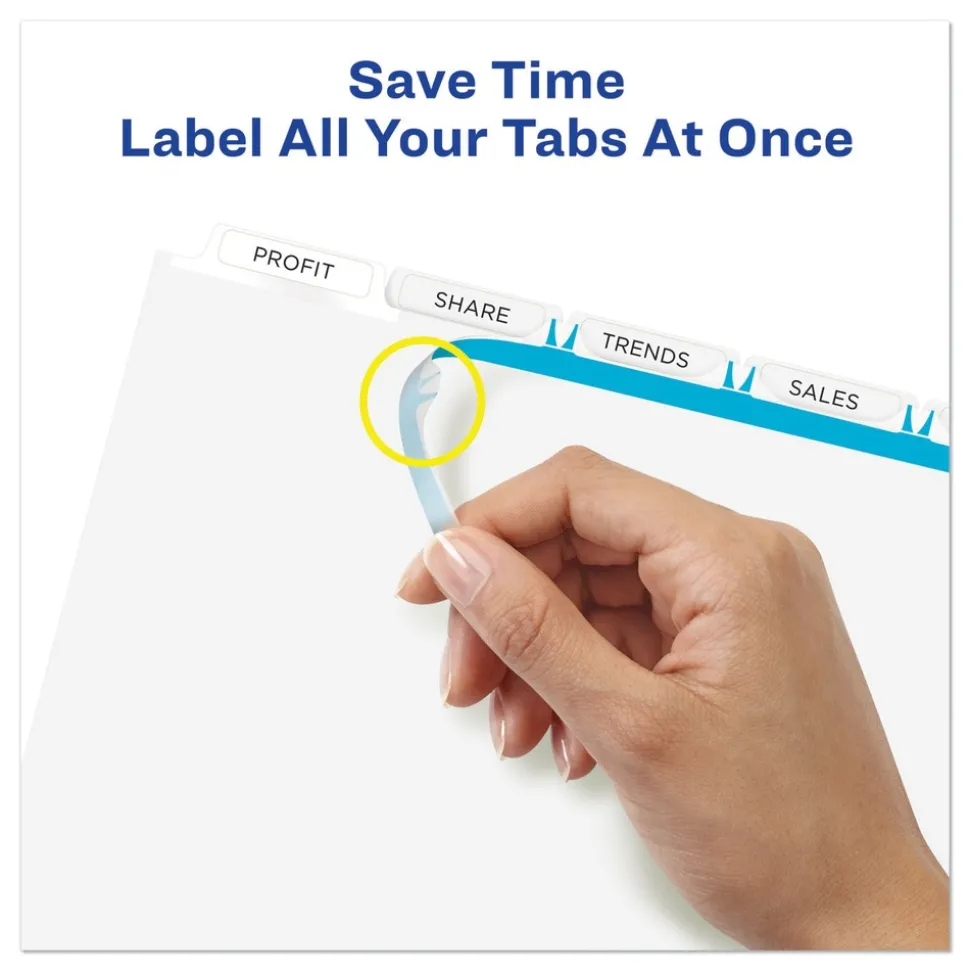 Avery 11 in. x 8.5 in. 5-Tab Print and Apply Index Maker Clear Label Dividers - White (50 Sets/Box)