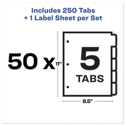 Avery 11 in. x 8.5 in. 5-Tab Print and Apply Index Maker Clear Label Dividers - White (50 Sets/Box)