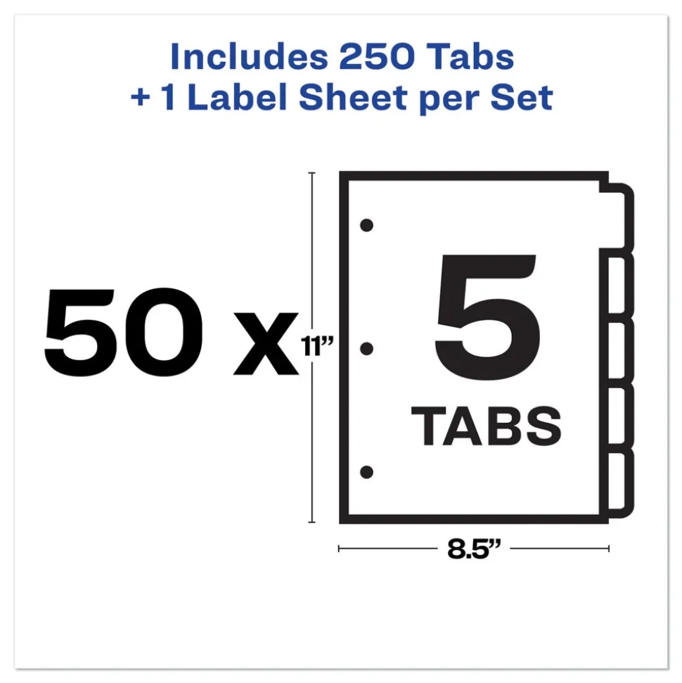 Avery 11 in. x 8.5 in. 5-Tab Print and Apply Index Maker Clear Label Dividers - White (50 Sets/Box)