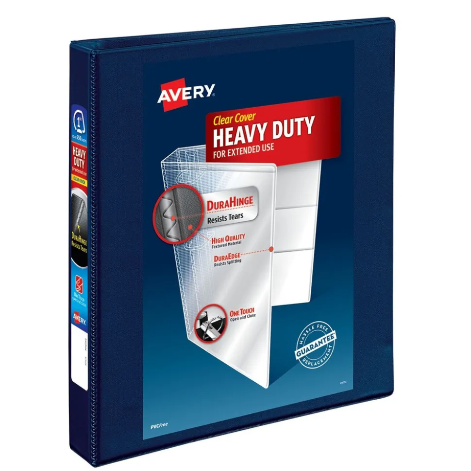 Avery 3 One Touch EZD Rings 1 in. Capacity 11 in. x 8.5 in. Heavy-Duty View Binder with DuraHinge - Navy Blue (12/Carton)