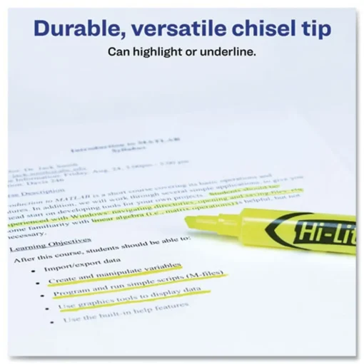 Avery HI-LITER Desk-Style Chisel Tip Highlighters - Fluorescent Yellow Ink/Black Barrel (200/Box)