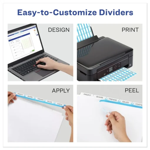 Avery Index Maker 11 in. x 8.5 in. 5-Tab Print and Apply Clear Label Dividers - White (25/Box)