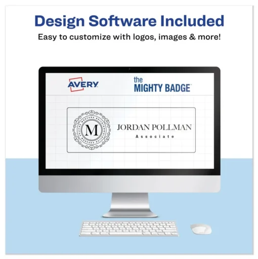 Avery The Mighty Badge 3 in. x 1 in. Horizontal Inkjet Name Badge Holder Kit - Gold (10/Pack)