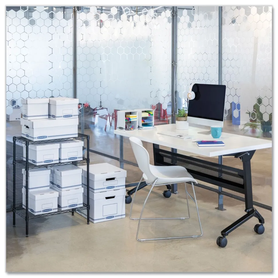 Bankers Box 12.75 in. x 16.5 in. x 10.5 in. Organizer Storage Boxes - X-Large, White/Blue (12/Carton)