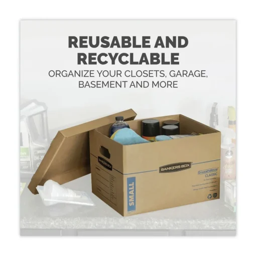 Bankers Box SmoothMove 17 in. x 21 in. x 17 in. Half Slotted Container Classic Moving/Storage Boxes - Large, Brown/Blue (5/Carton)