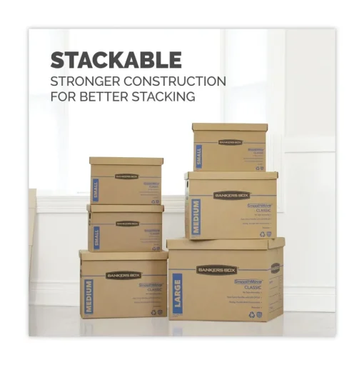 Bankers Box SmoothMove 17 in. x 21 in. x 17 in. Half Slotted Container Classic Moving/Storage Boxes - Large, Brown/Blue (5/Carton)