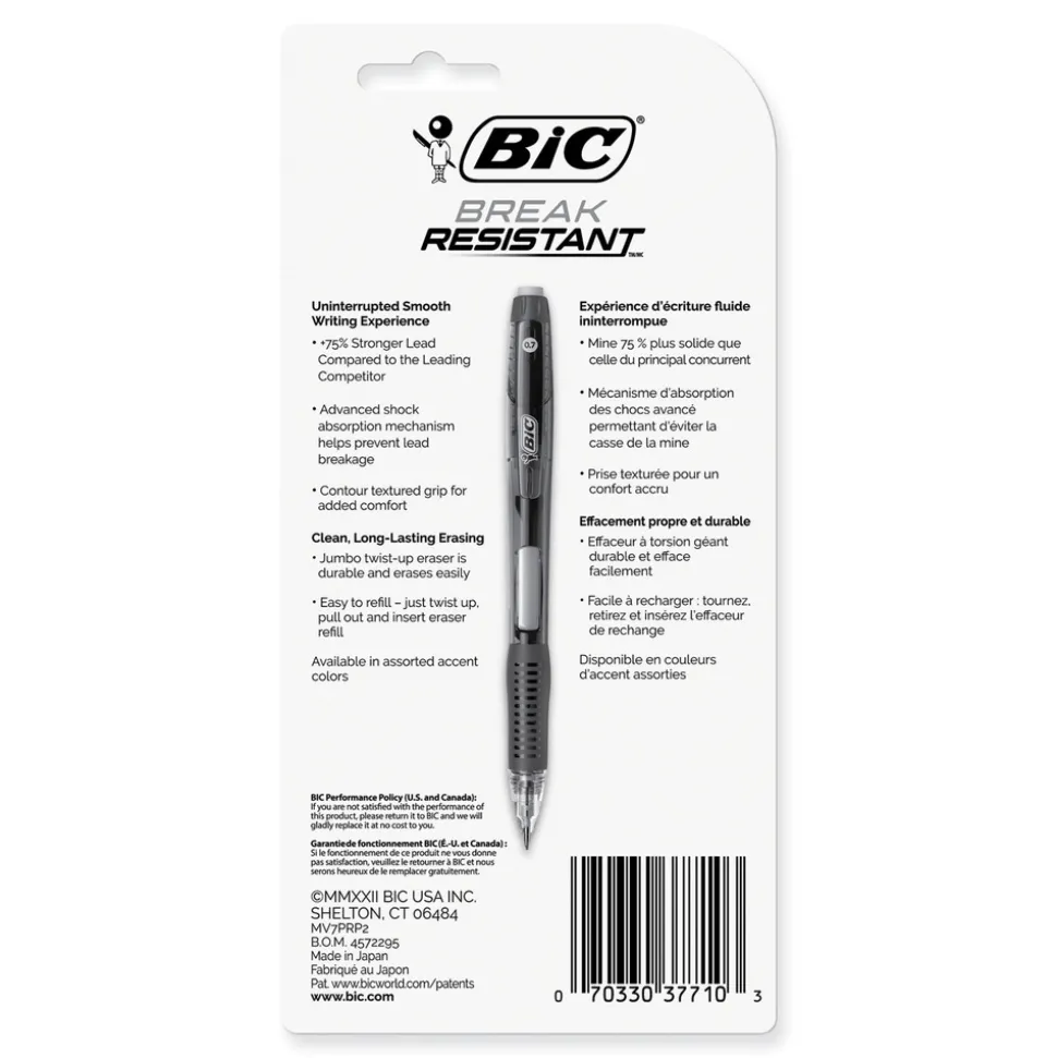 BIC 0.7 mm HB (#2) Break-Resistant Mechanical Pencils with Erasers - Black Lead, Assorted Barrel Colors (2/Pack)