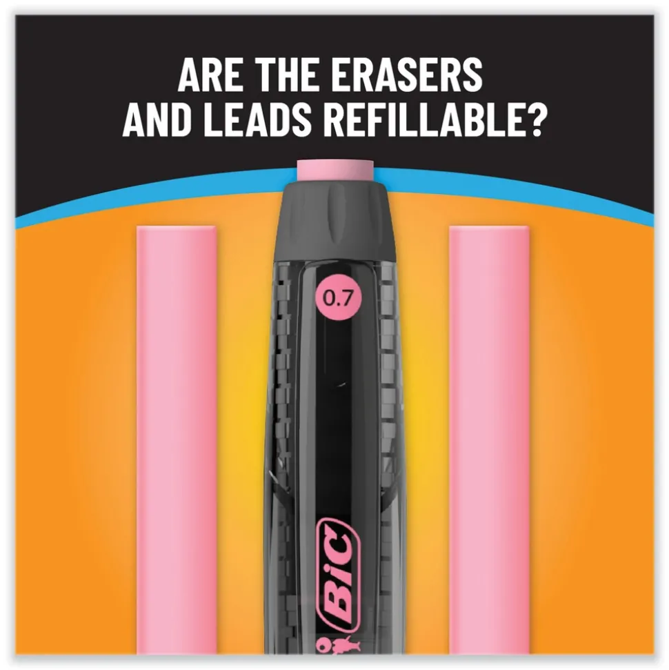 BIC 0.7 mm HB (#2) Break-Resistant Mechanical Pencils with Erasers - Black Lead, Assorted Barrel Colors (2/Pack)