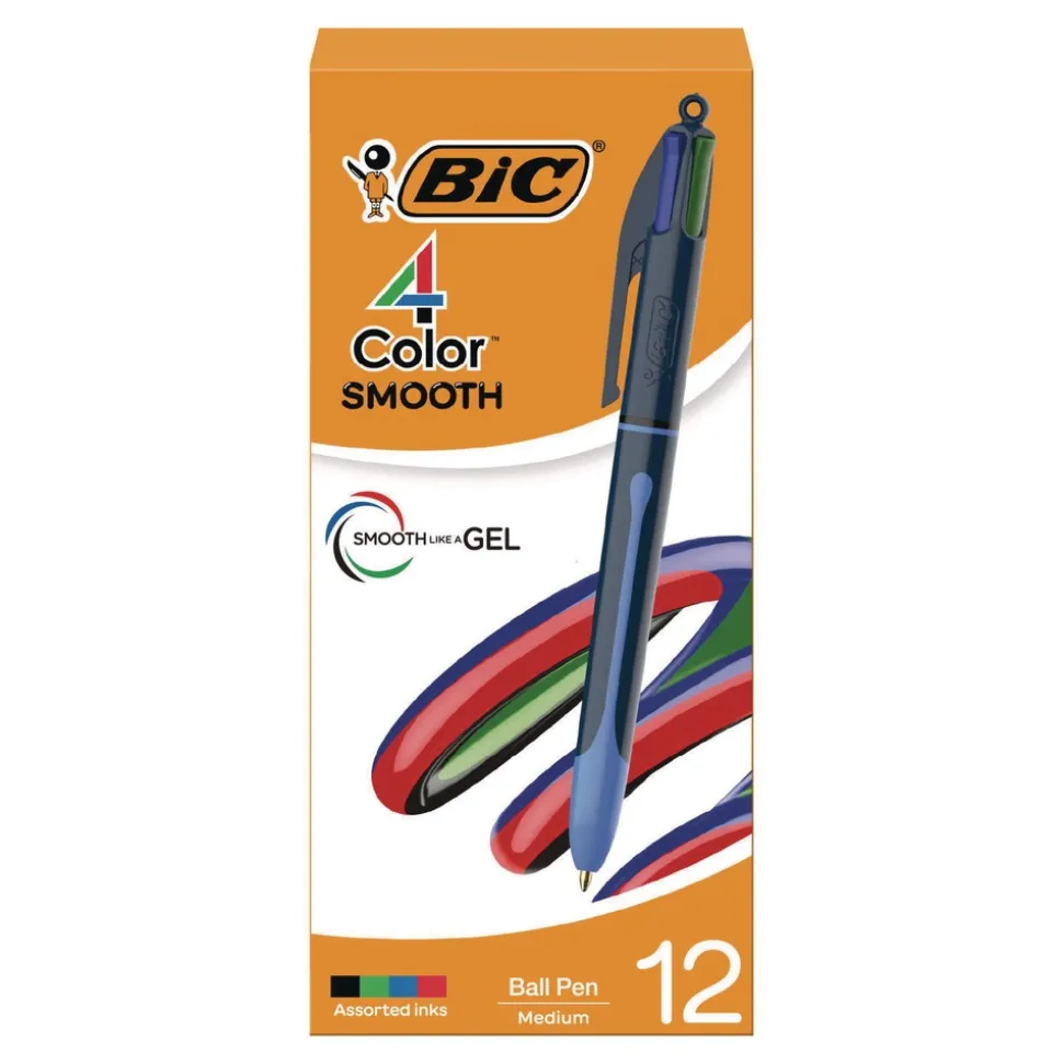BIC 4-Color Smooth Medium 1 mm Retractable Ballpoint Pen - Multicolor (12/Pack)