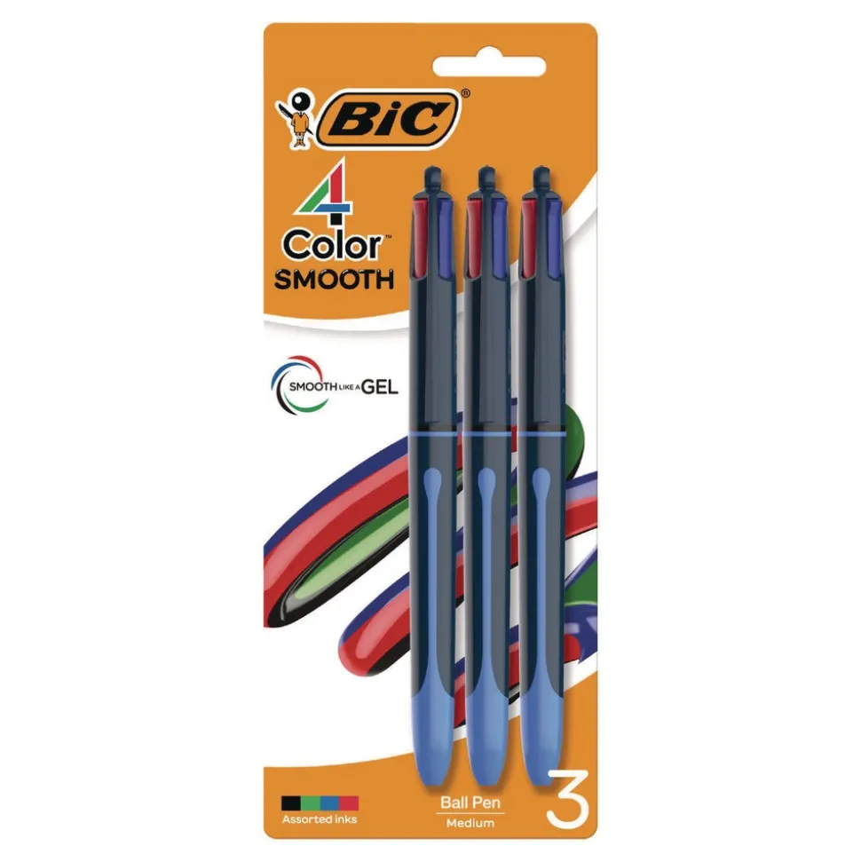 BIC 4-Color Smooth Medium 1 mm Retractable Ballpoint Pen - Multicolor (3/Pack)